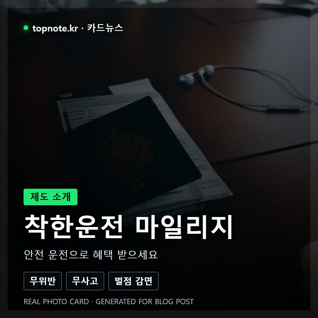 안전벨트를 매고 운전하는 운전자와 대시보드에 착한운전 마일리지 로고가 보이는 장면